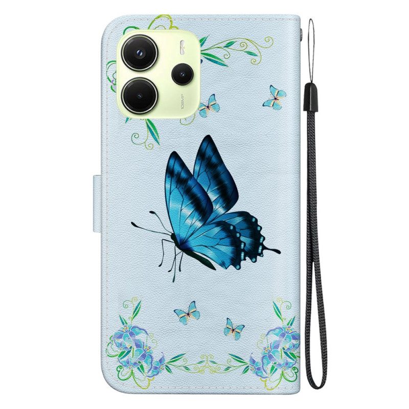 Fodral För Xiaomi Redmi Note 14 4g Blå Fjäril Och Blommor