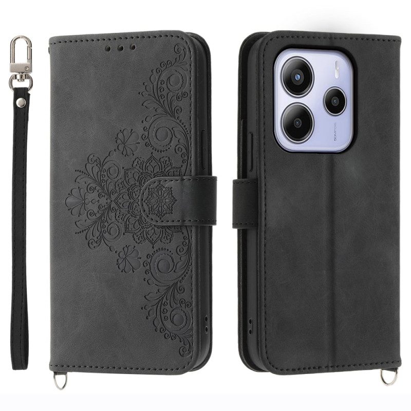 Fodral För Xiaomi Redmi Note 14 4g Blommönster Och Remmar