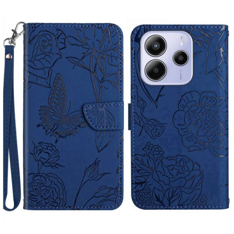 Fodral För Xiaomi Redmi Note 14 4g Fjärilstryck Med Rem