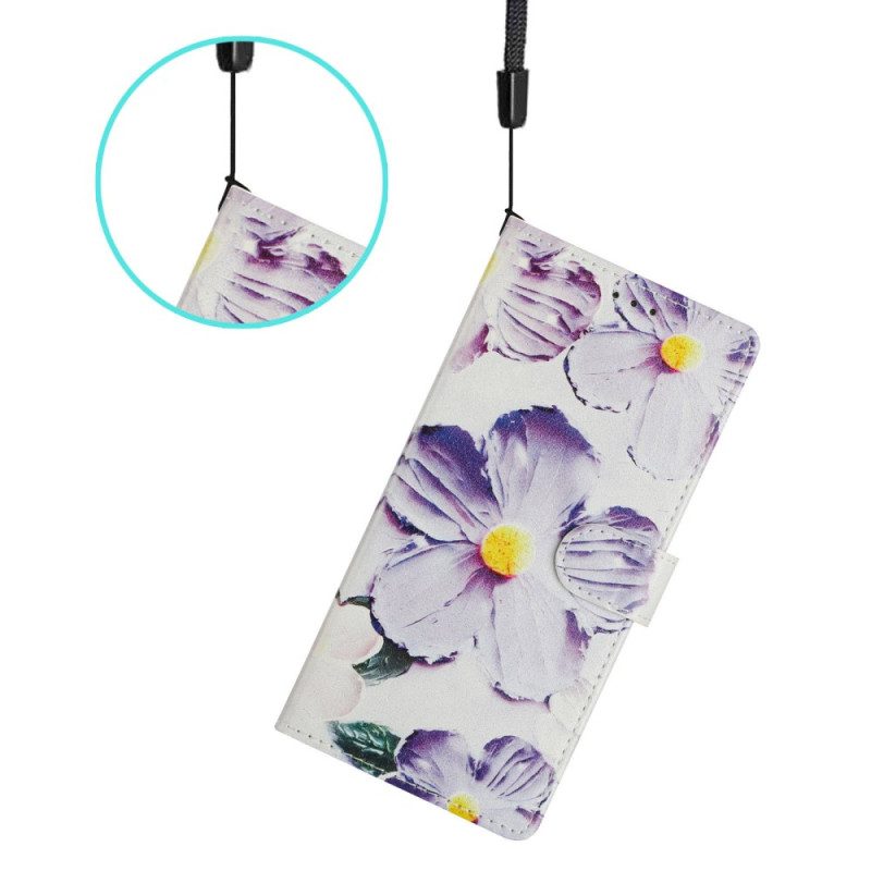 Fodral För Xiaomi Redmi Note 14 4g Lila Och Vita Blommor