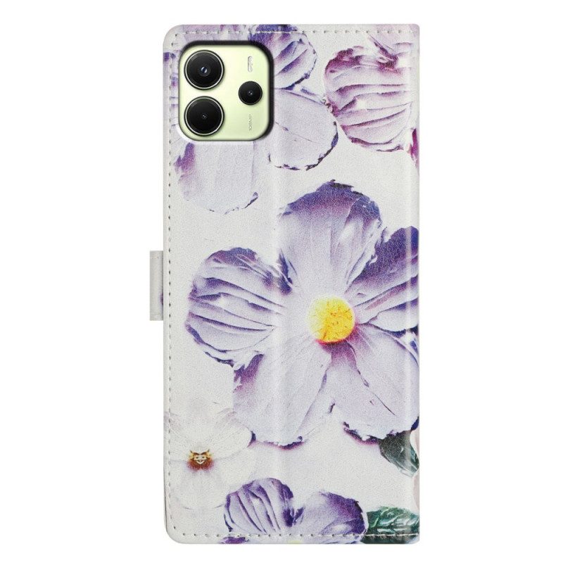Fodral För Xiaomi Redmi Note 14 4g Lila Och Vita Blommor