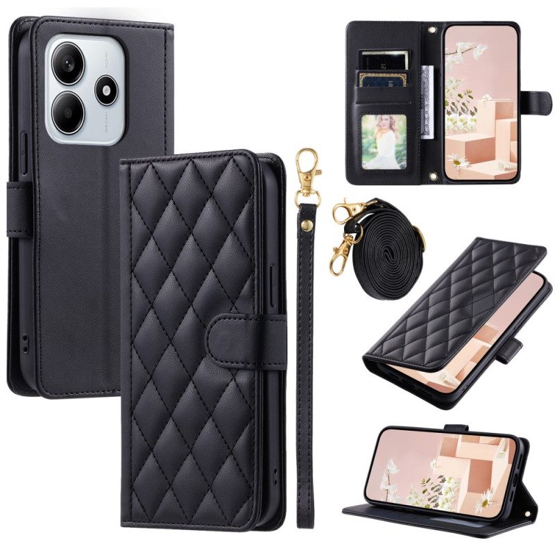 Fodral För Xiaomi Redmi Note 14 5g Quiltad Med Axelrem Och Rem