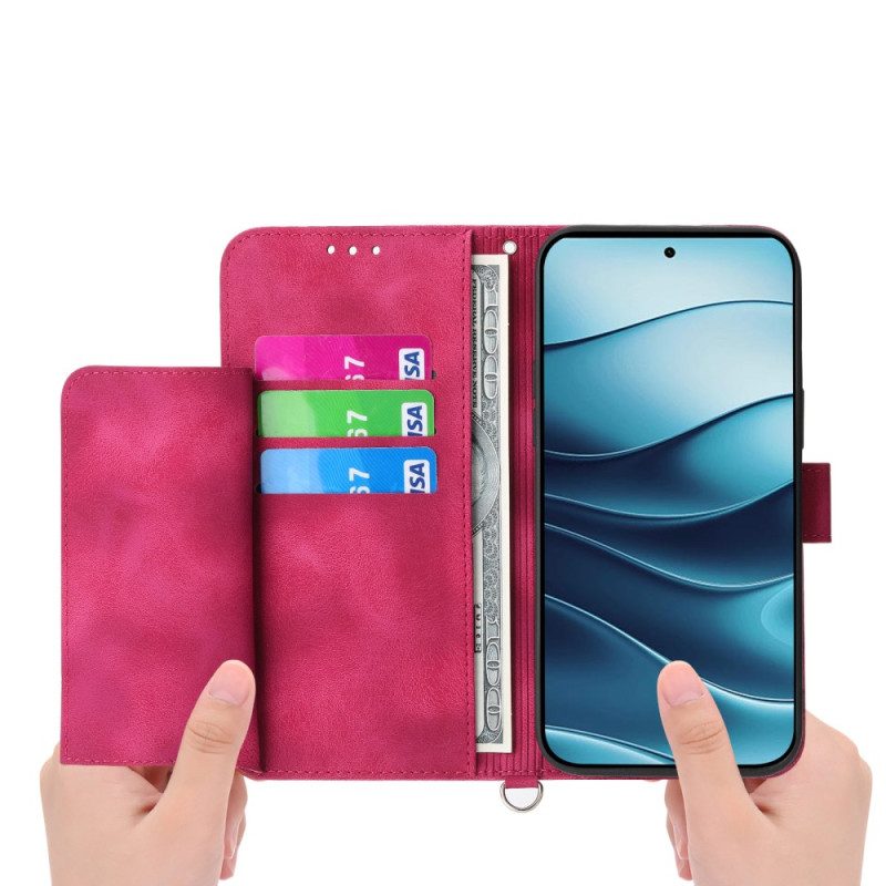 Fodral För Xiaomi Redmi Note 14 5g Spetsmönsterplånbok Med Rem Och Axelrem