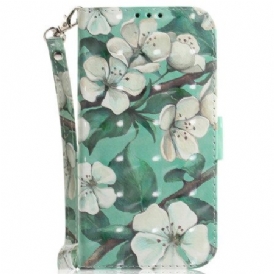 Fodral För Xiaomi Redmi Note 14s Vita Blommor Med Snodd