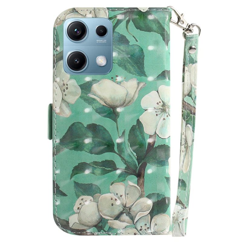 Fodral För Xiaomi Redmi Note 14s Vita Blommor Med Snodd