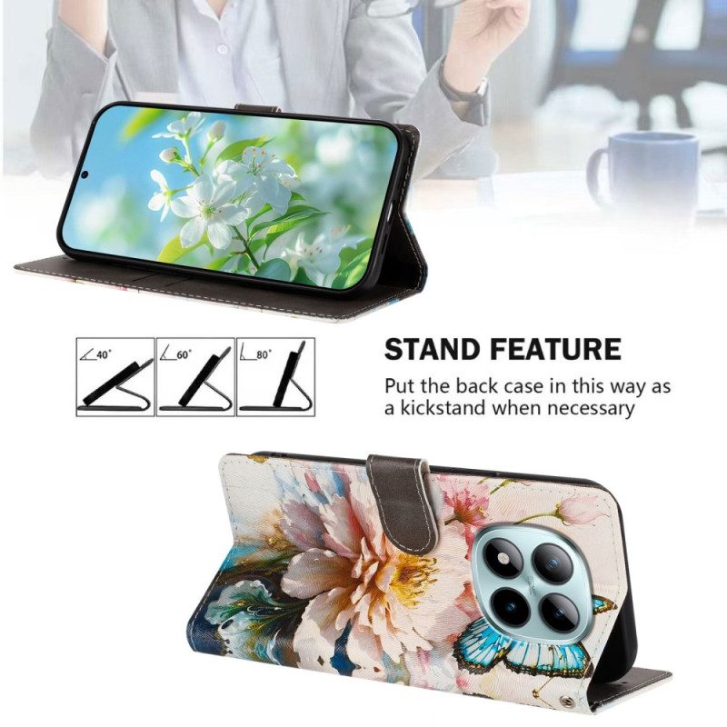 Fodral För Xiaomi Redmi Note 15 Pro Plus 5g Blå Blomma Och Fjäril