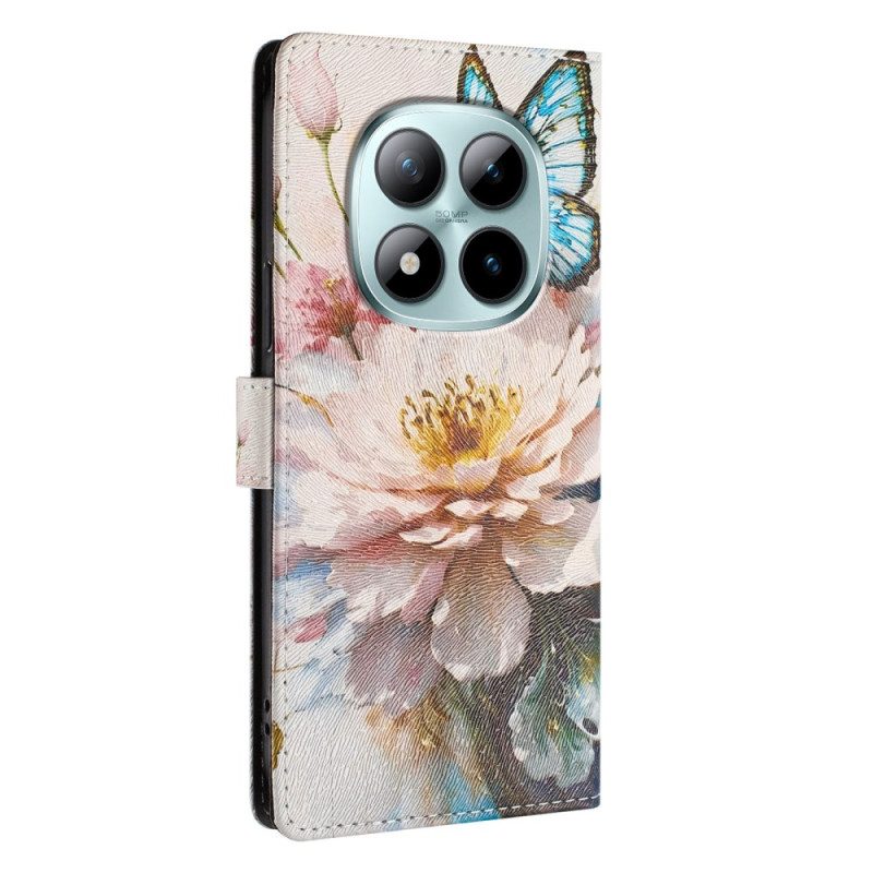 Fodral För Xiaomi Redmi Note 15 Pro Plus 5g Blå Blomma Och Fjäril