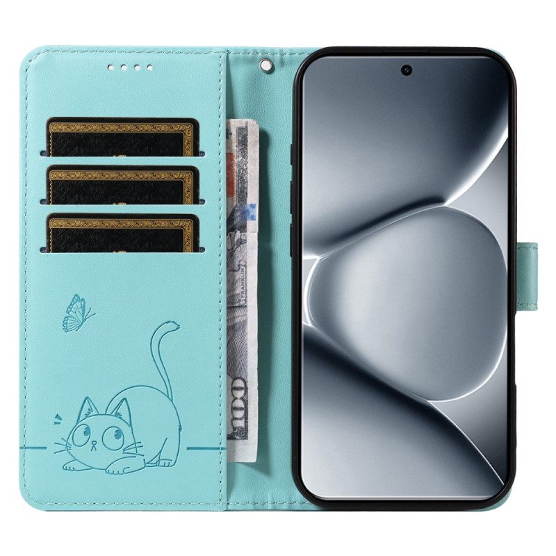 Fodral För Xiaomi Redmi Note 15 Pro Plus 5g Graverad Plånbok Med Kattrem