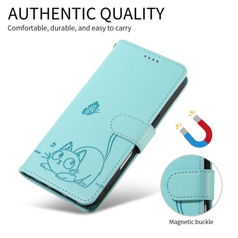Fodral För Xiaomi Redmi Note 15 Pro Plus 5g Graverad Plånbok Med Kattrem