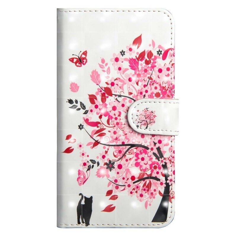 Fodral För Xiaomi Redmi Note 7 Rosa Träd Och Svart Katt