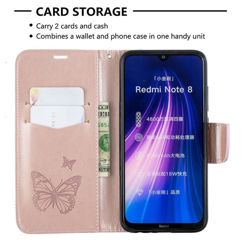Fodral För Xiaomi Redmi Note 8 Med Kedjar Fjäriltryckt Rem