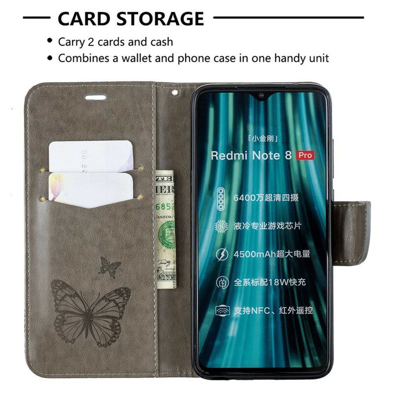 Fodral För Xiaomi Redmi Note 8 Pro Med Kedjar Fjärilar Tryckt Rem