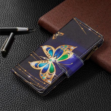 Fodral För Xiaomi Redmi Note 8T Gyllene Fjärilsficka Med Dragkedja