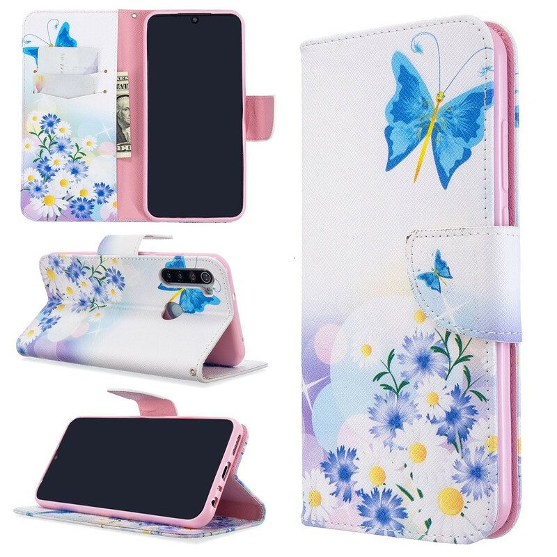 Fodral För Xiaomi Redmi Note 8T Målade Fjärilar Och Blommor