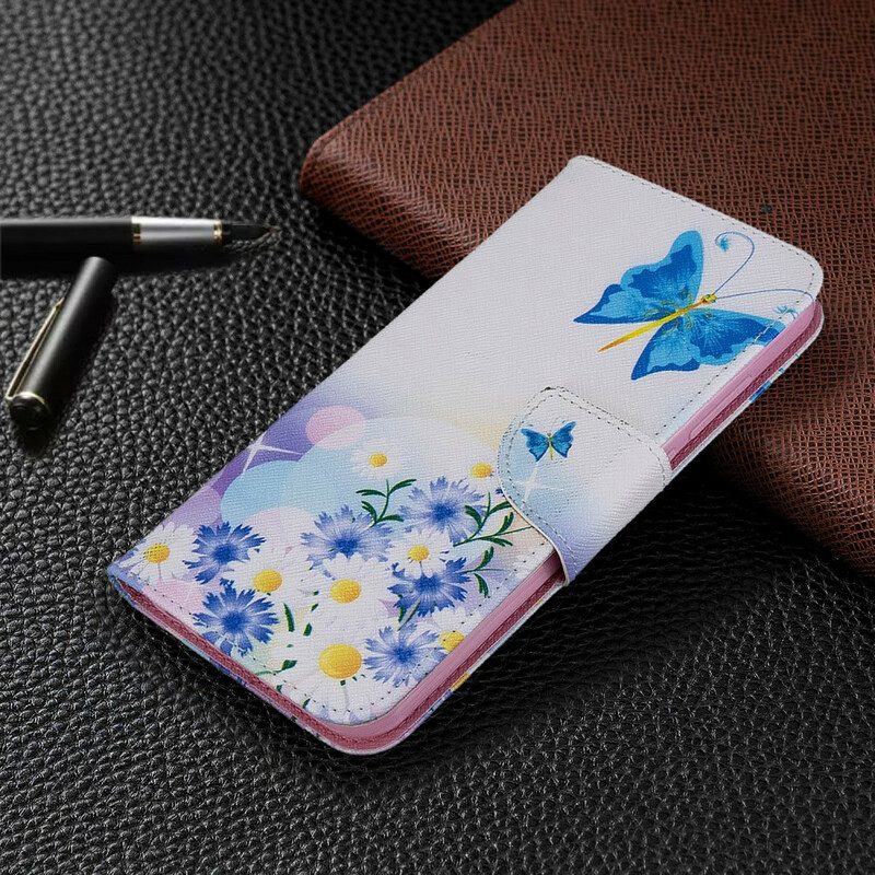 Fodral För Xiaomi Redmi Note 8T Målade Fjärilar Och Blommor