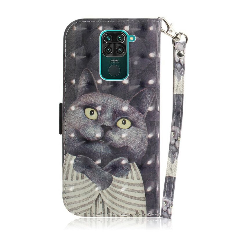 Fodral För Xiaomi Redmi Note 9 Med Kedjar Grå Strappy Cat