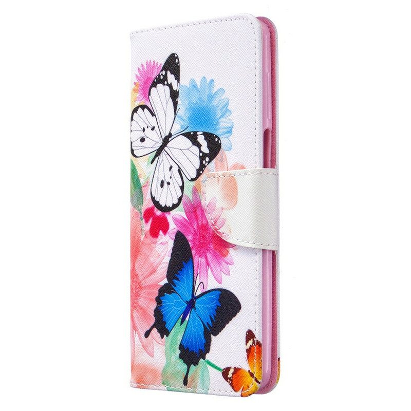 Fodral För Xiaomi Redmi Note 9S / Note 9 Pro Målade Fjärilar Och Blommor