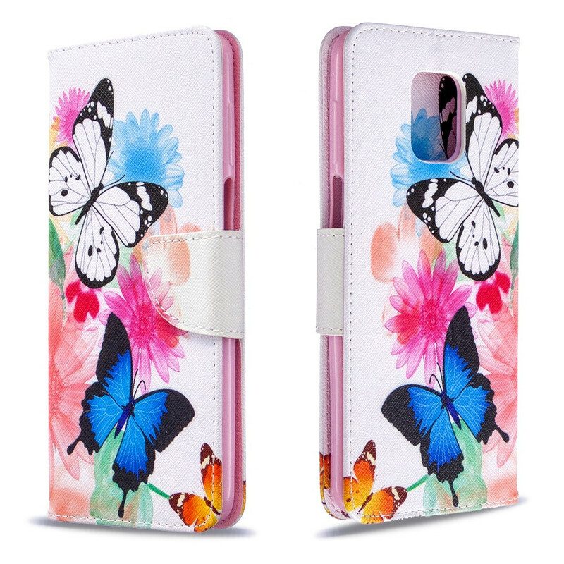 Fodral För Xiaomi Redmi Note 9S / Note 9 Pro Målade Fjärilar Och Blommor
