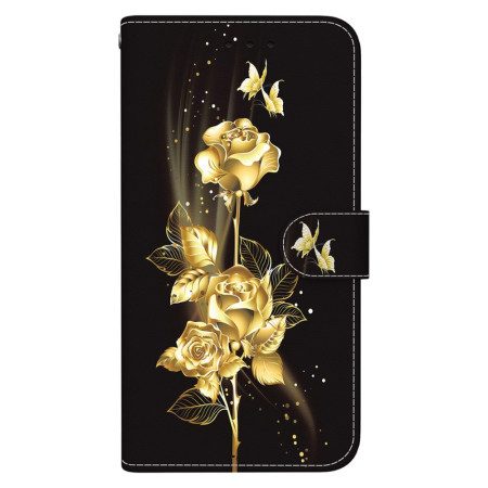 Fodral Xiaomi 15 Guldfärgade Och Rosa Fjärilar