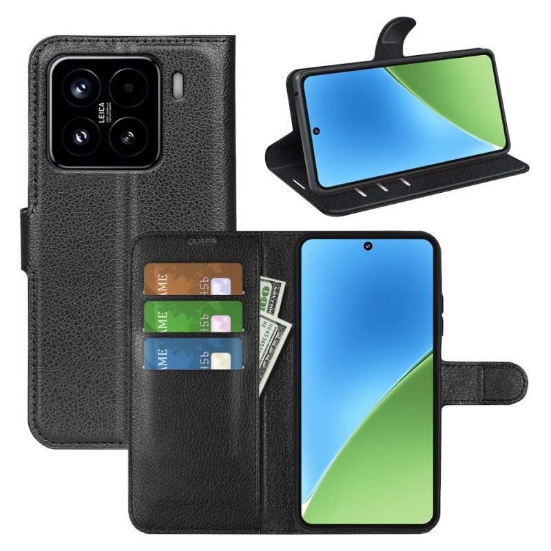 Fodral Xiaomi 15 Litchi-konstläder Klassisk