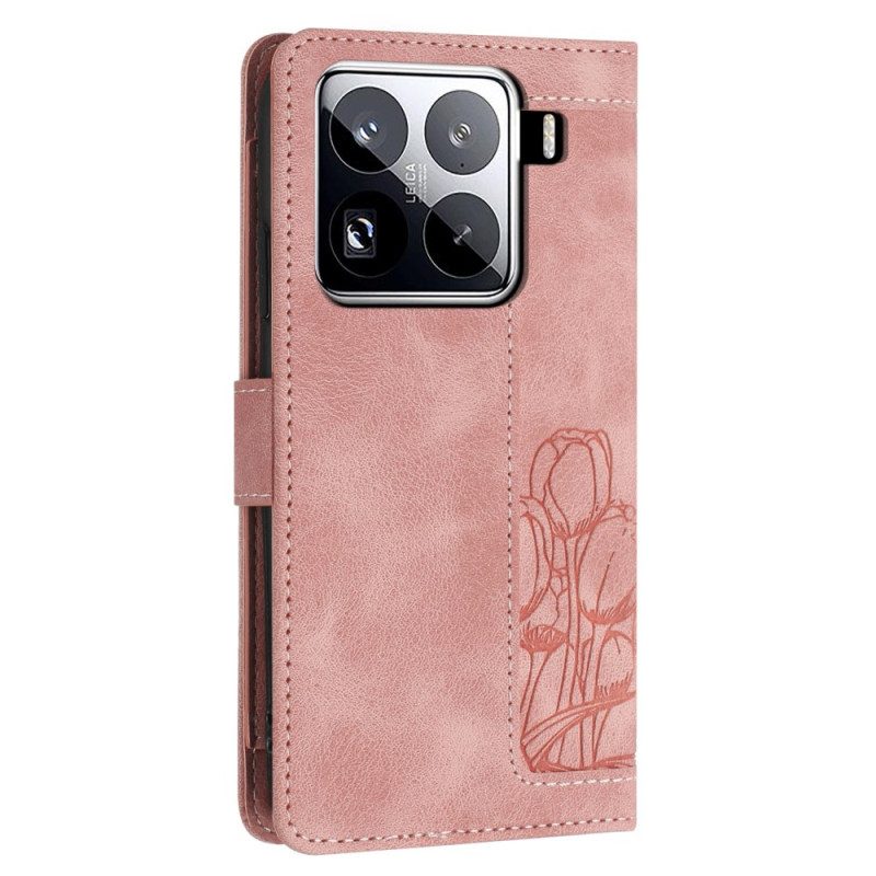 Fodral Xiaomi 15 Pro 9 Korthållare Med Tulpanmönster