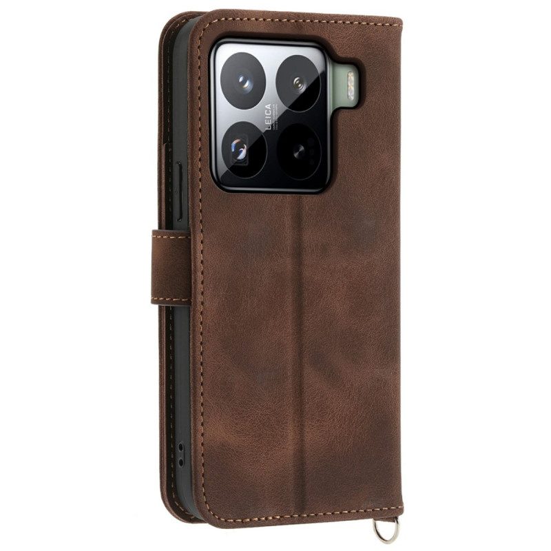 Fodral Xiaomi 15 Pro Blommönster Med Mockaeffekt Rem Och Axelrem