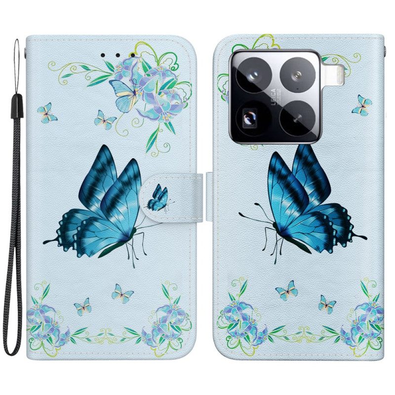 Fodral Xiaomi 15 Pro Fjäril Och Blå Blommor