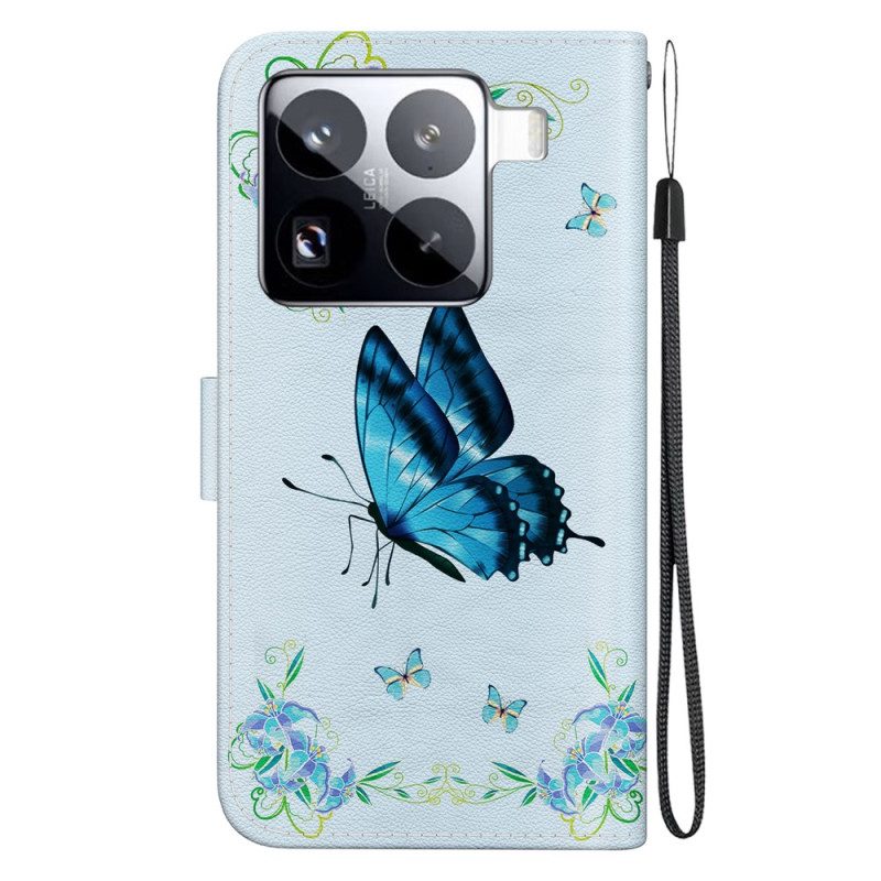 Fodral Xiaomi 15 Pro Fjäril Och Blå Blommor