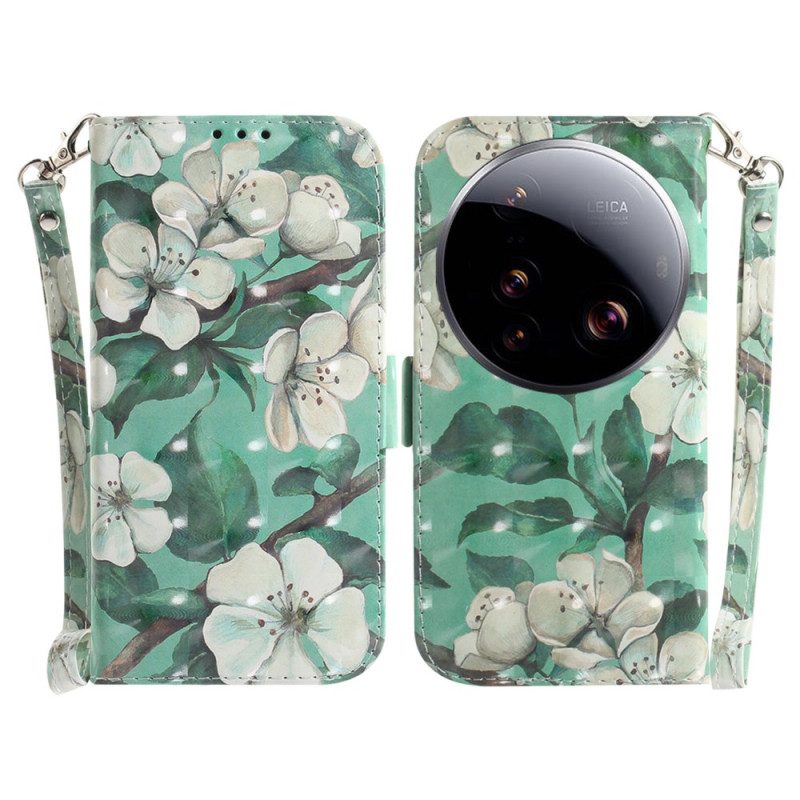 Fodral Xiaomi 15 Ultra Vita Blommor Med Snodd