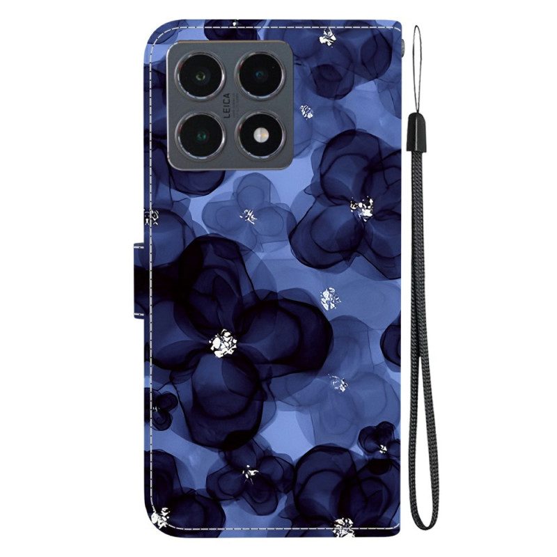 Fodral Xiaomi 15t Bläckblå Blommor