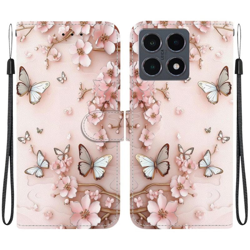Fodral Xiaomi 15t Roséguldfjärilar Och Blommor