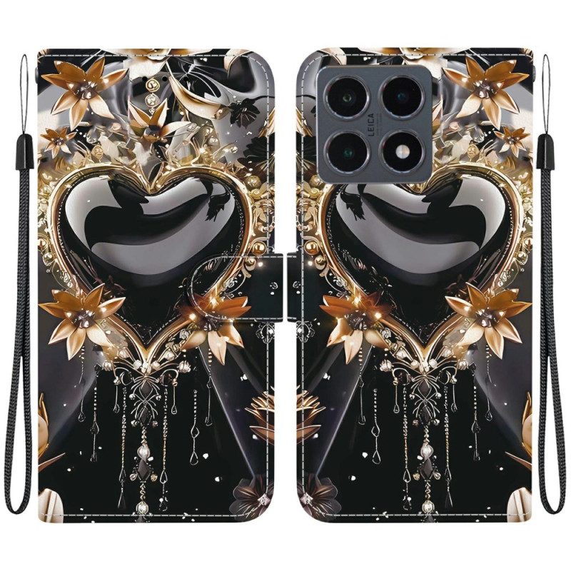 Fodral Xiaomi 15t Svart Och Guldhjärta