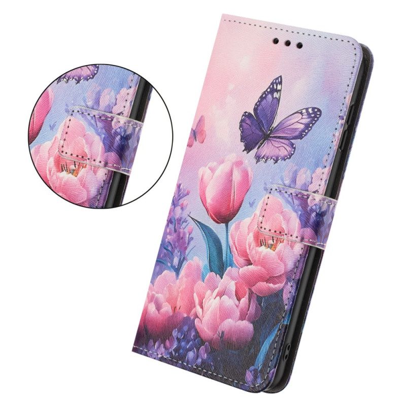Fodral Xiaomi 17 Pro Fjärilar Och Rosa Blommor