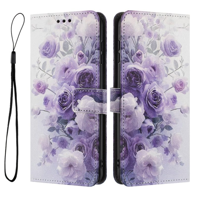 Fodral Xiaomi 17 Pro Max Flip-plånbok - Rosa-lila Mönster Med Handledsrem