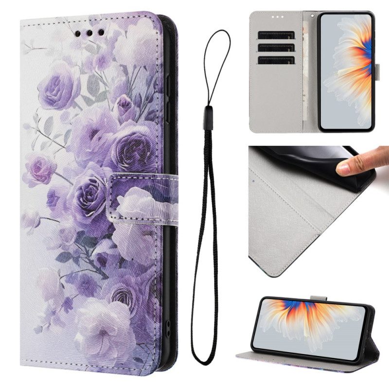 Fodral Xiaomi 17 Pro Max Flip-plånbok - Rosa-lila Mönster Med Handledsrem