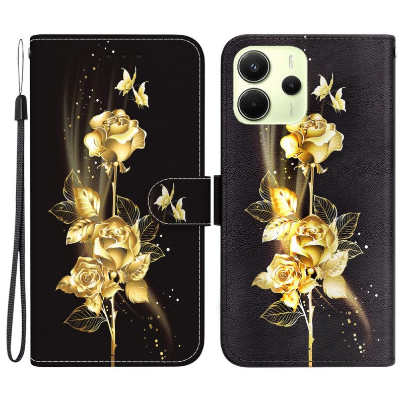 Fodral Xiaomi Redmi Note 14 4g Guld- Och Rosa Fjärilar