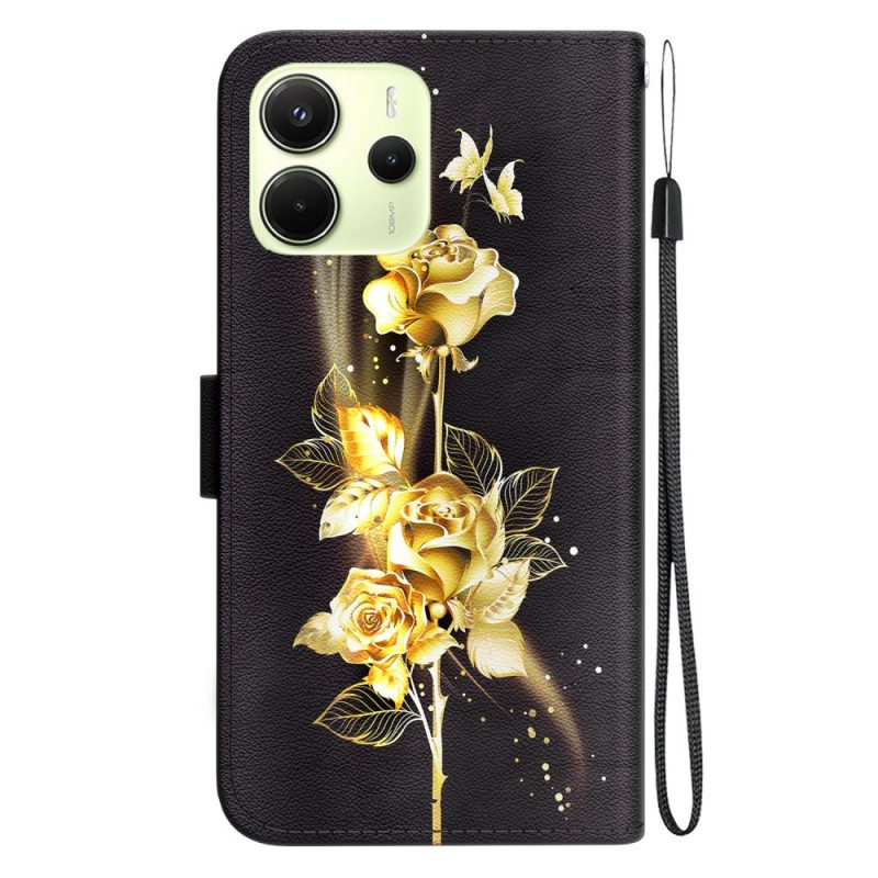 Fodral Xiaomi Redmi Note 14 4g Guld- Och Rosa Fjärilar