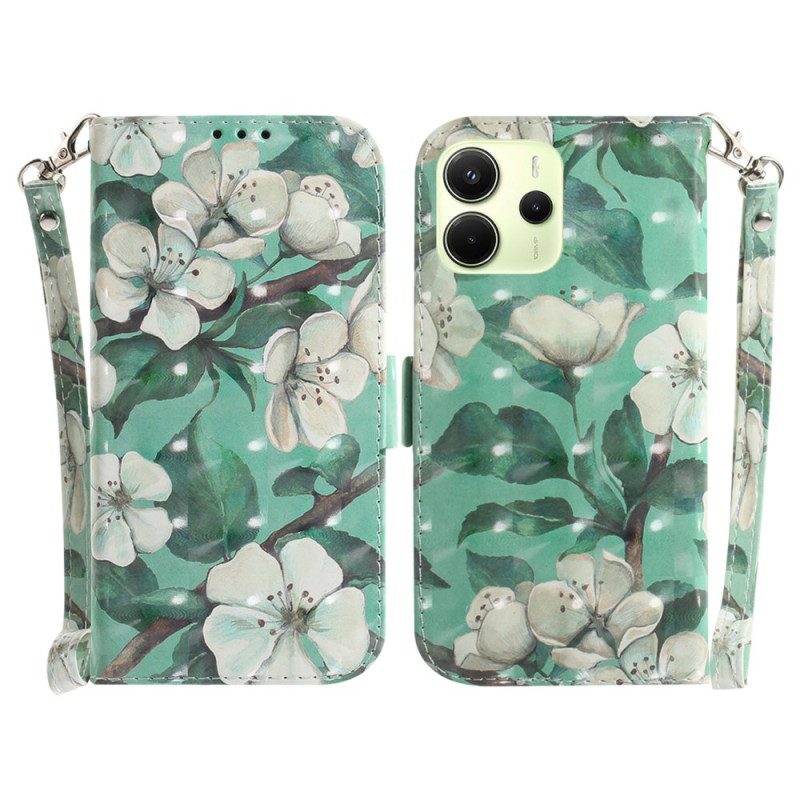 Fodral Xiaomi Redmi Note 14 4g Vita Blommor Med Rem