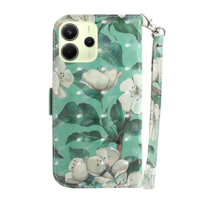 Fodral Xiaomi Redmi Note 14 4g Vita Blommor Med Rem