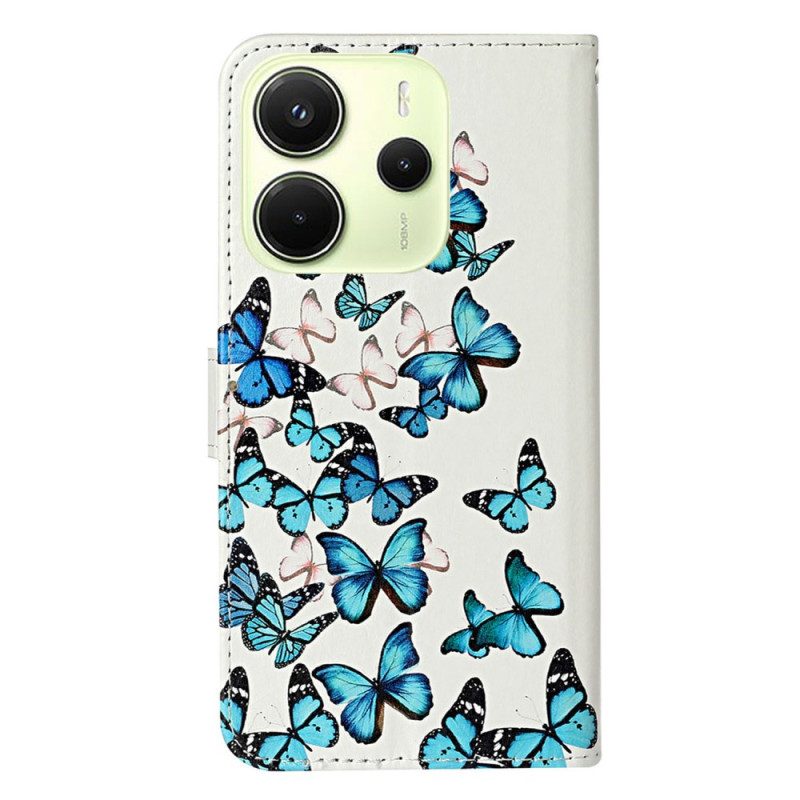 Fodral Xiaomi Redmi Note 14 Pro 4g Blå Fjärilsflyg