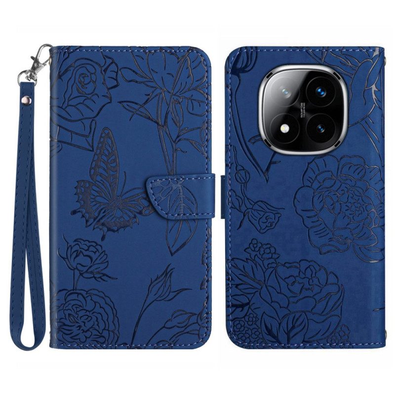Fodral Xiaomi Redmi Note 14 Pro 5g Fjärilsmönster Med Rem
