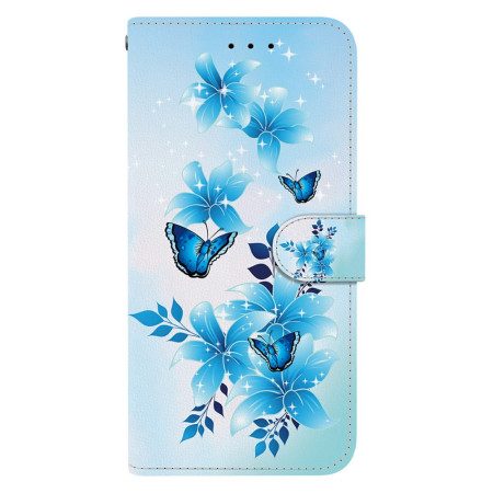 Fodral Xiaomi Redmi Note 14s Blå Fjärilar Och Små Blommor