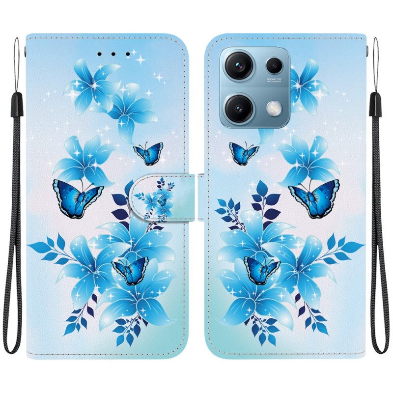 Fodral Xiaomi Redmi Note 14s Blå Fjärilar Och Små Blommor