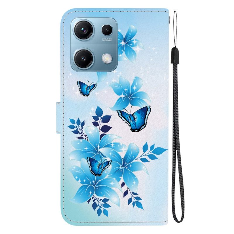 Fodral Xiaomi Redmi Note 14s Blå Fjärilar Och Små Blommor