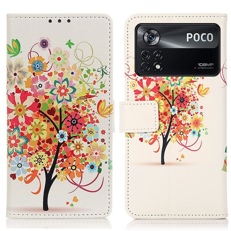 Folio-fodral För Poco X4 Pro 5G Färgrikt Lövträd