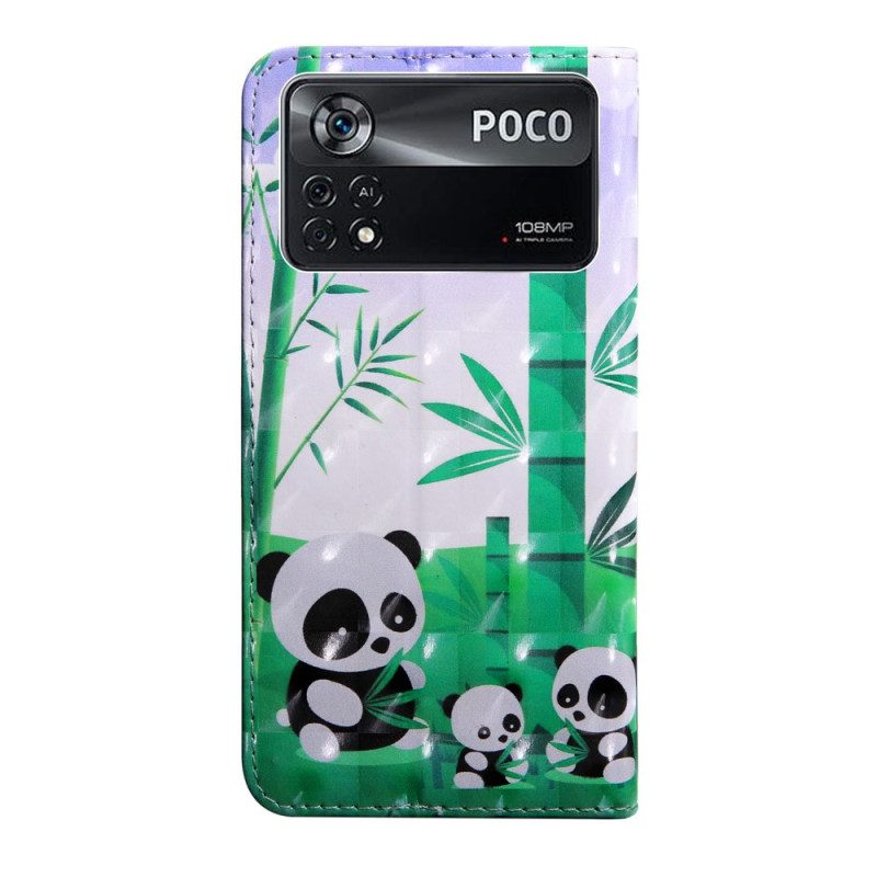 Folio-fodral För Poco X4 Pro 5G Med Kedjar Thong Panda Familj