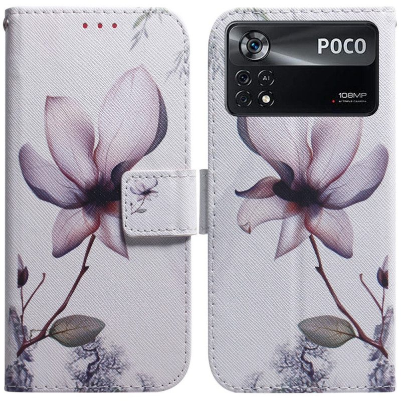 Folio-fodral För Poco X4 Pro 5G Rosa Blomma