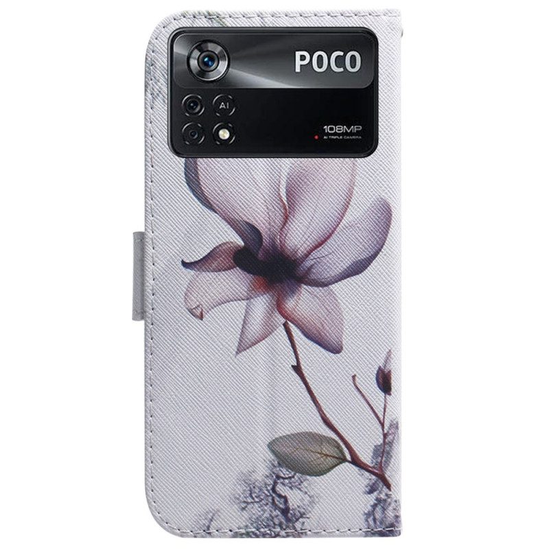 Folio-fodral För Poco X4 Pro 5G Rosa Blomma