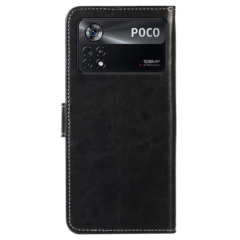 Folio-fodral För Poco X4 Pro 5G Sömlädereffekt