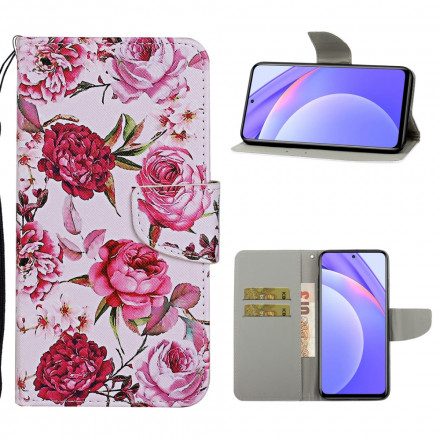 Folio-fodral För Xiaomi Mi 10T Lite / Redmi Note 9 Pro 5G Mästerliga Blommor Med Rem